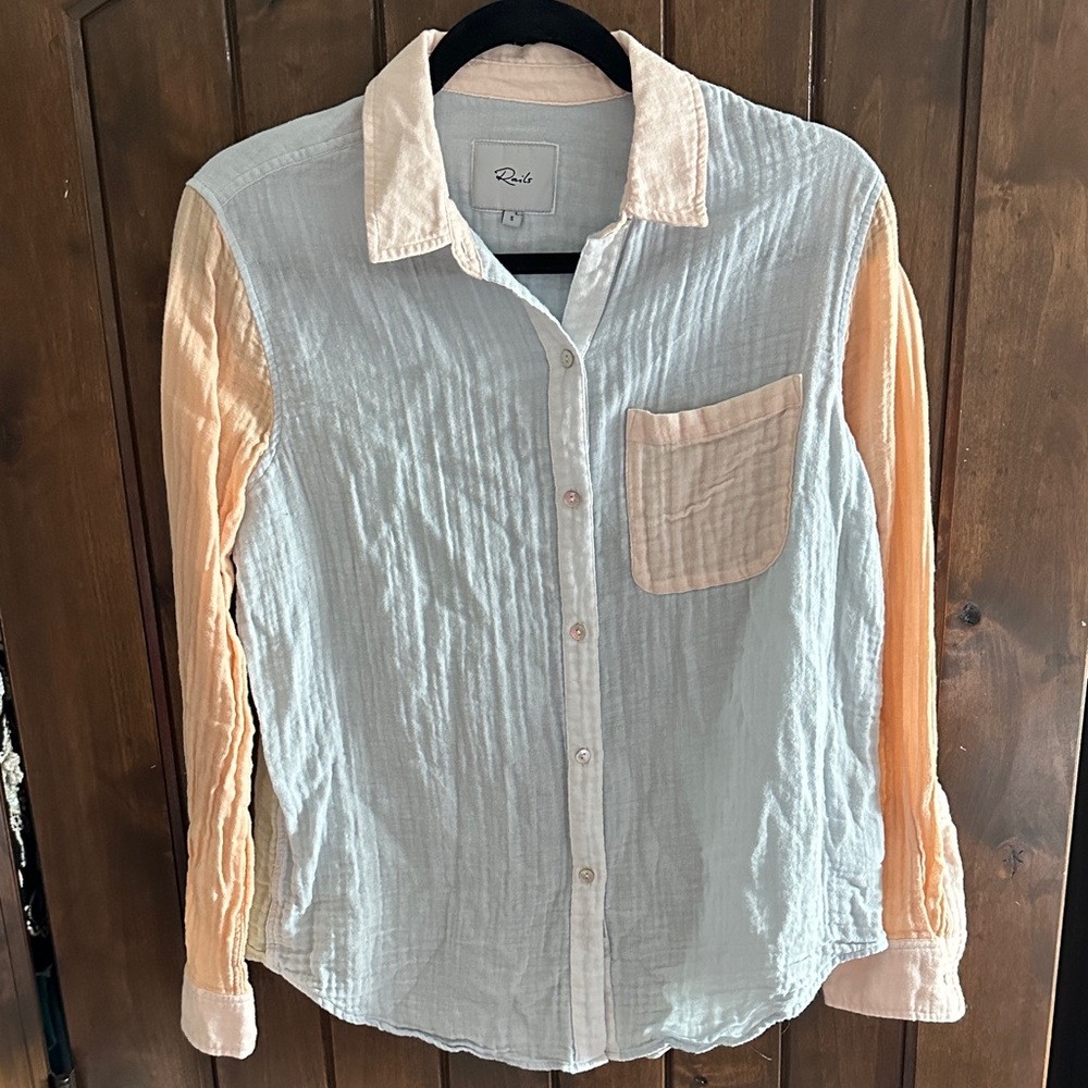 Rails Button Down Shirt Womens S Blue Peach Like New Ellis Bermuda Colorblock